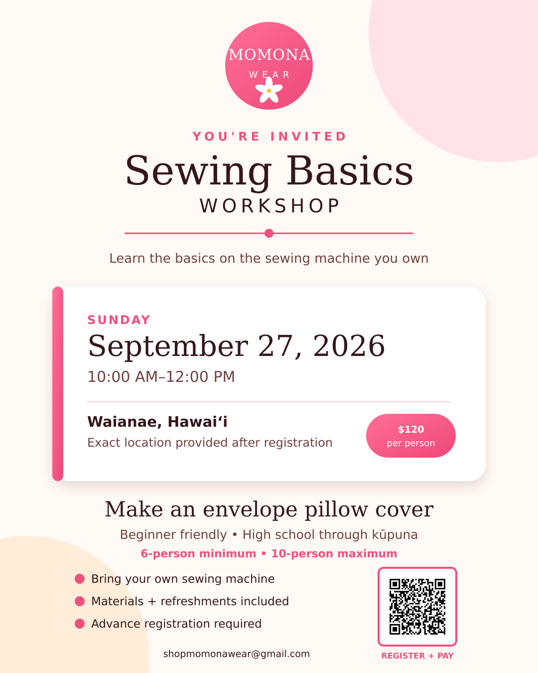 Sewing Basics Workshop – September 27, 2026